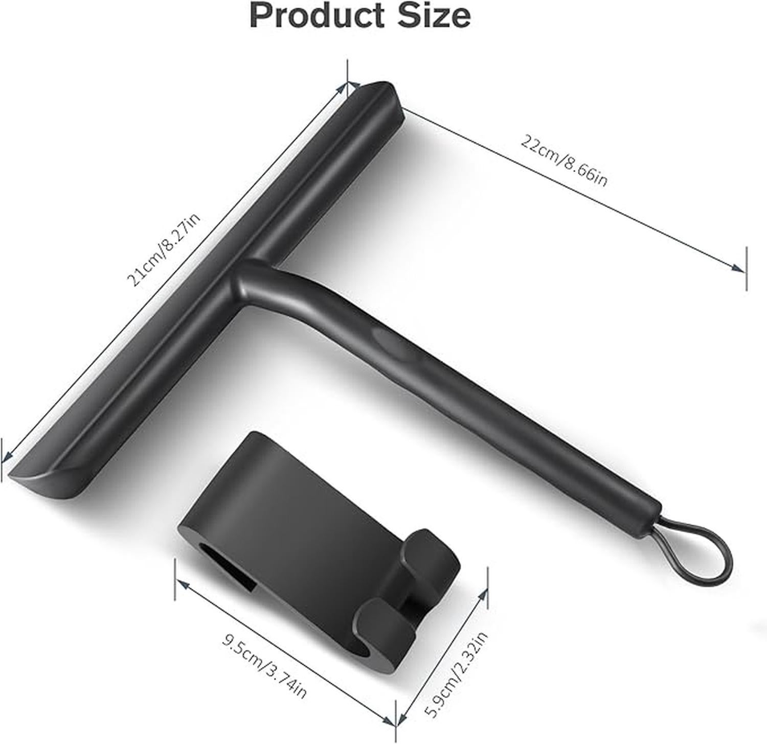 Raclette de Douche Nettoyage sans Traces pour Porte en Verre,Raclette Salle de Bain avec Support-21cm Noir,Raclette Silicone - 2