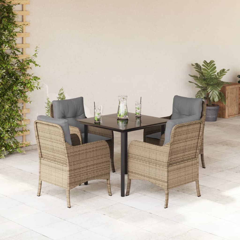 Ensemble À Manger De Jardin Avec Coussins 5pcs Beige Poly Rotin Vidaxl à Prix