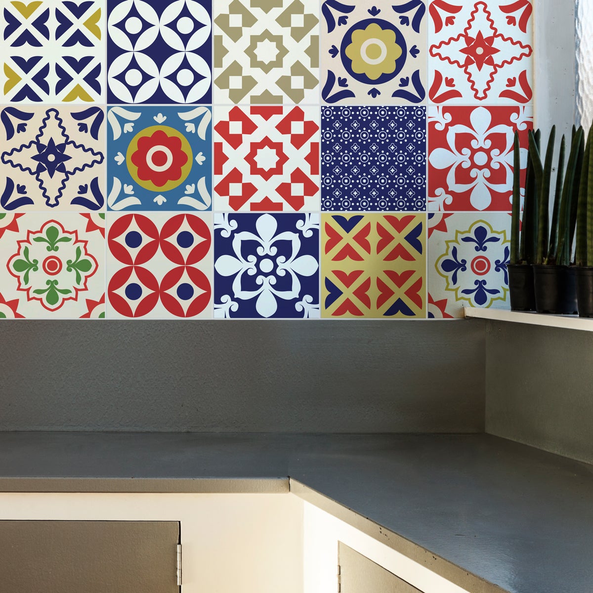 15 vinilo baldosas azulejos cachi - adhesivo de pared - revestimiento sticker mural decorativo - 15stickers15x15cm
