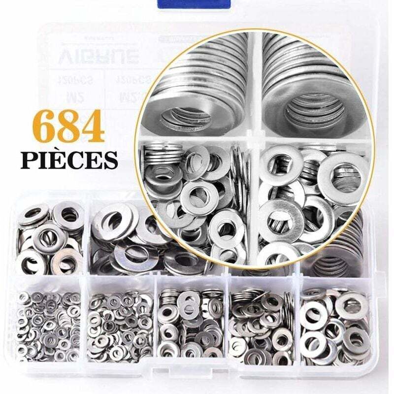 684PCS Rondelles Plates en 304 Acier Inoxydable Assortiment M2-M12 ...