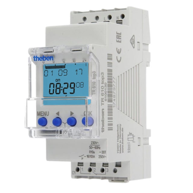 Theben 6100130 TR 610 top3 Horloge programmable digitale, 1 canal, programme hebdomadaire, programmation par appli