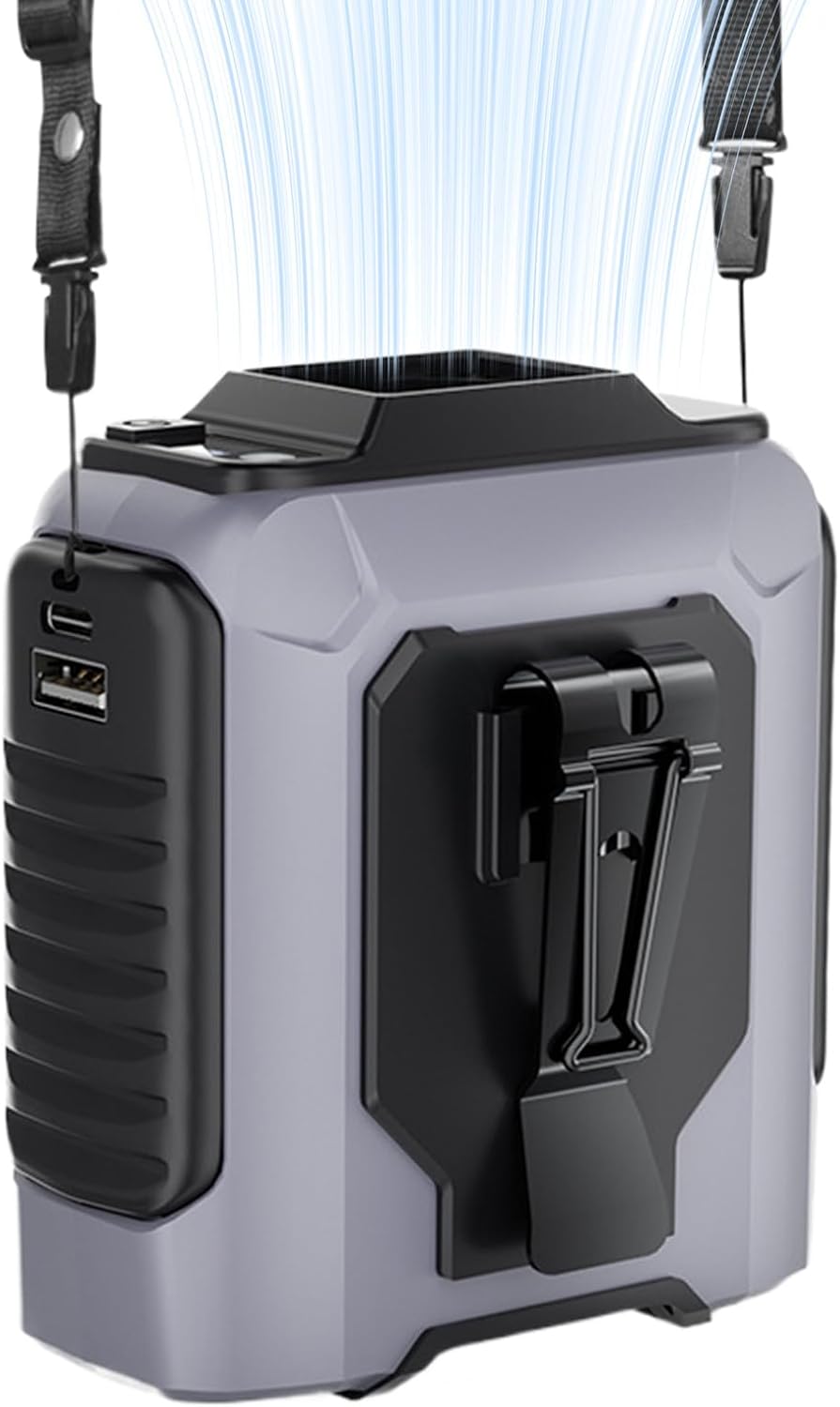 Wentylator do Paska, 7200mAh, Przenośny Wentylator z Klipsem do Koszuli, Wielofunkcyjny System Mocnego Chłodzenia, Szary