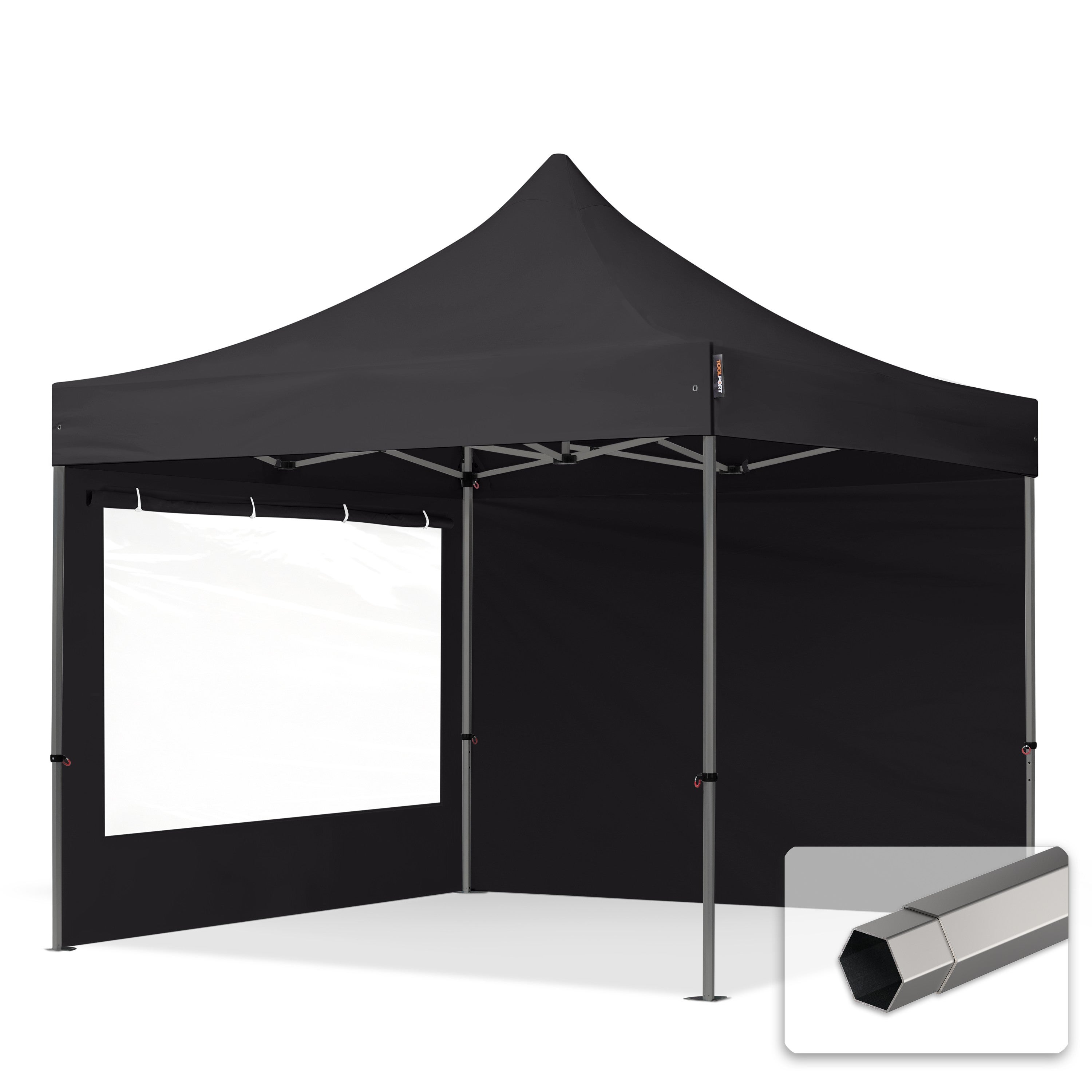 3x3 m Namiot Ekspresowy, PREMIUM Stal 40mm, ze ścianami bocznymi, okna panoramiczne, czarny