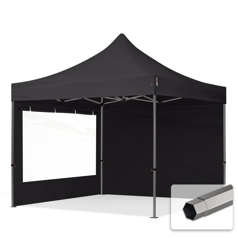 3x3 m Namiot Ekspresowy, PREMIUM Stal 40mm, ze ścianami bocznymi, okna panoramiczne, czarny