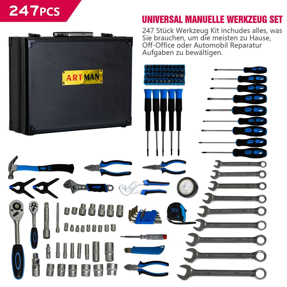 Coffret à outils 247 pièces – Kit d’outillage complet pour bricolage, réparation maison, garage et entretien mécanique - 4