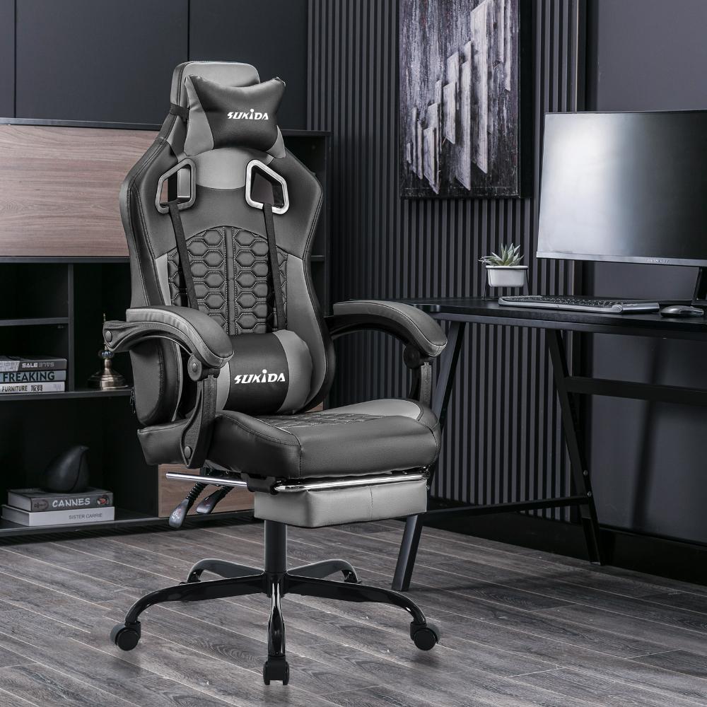 Chaise Gamer Ergonomique Reclinable Avec Repose-pieds - Hauteur Ajustable - Neuf