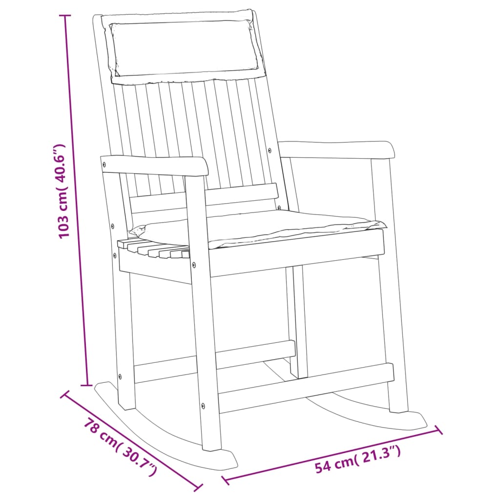 Chaise à bascule avec coussin | Rocking chairs | Fauteuil à bascule | Fauteuil de relaxation bois massif d'acacia612516 - 6