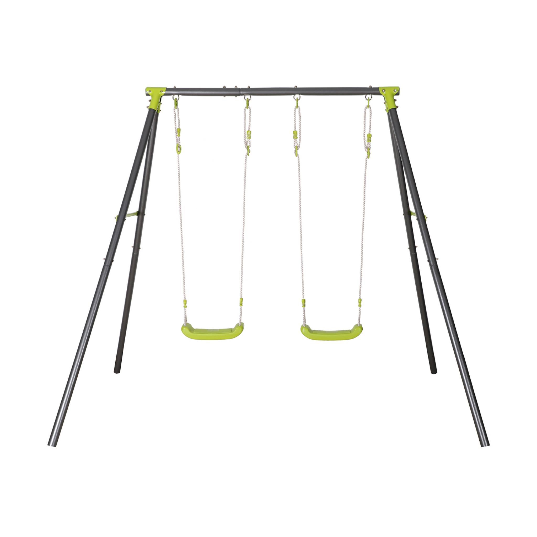 Portique balançoire double en métal BISE. 2 places. noir et vert. acier. L 217 x P 153 x H 195 cm BISE - 2