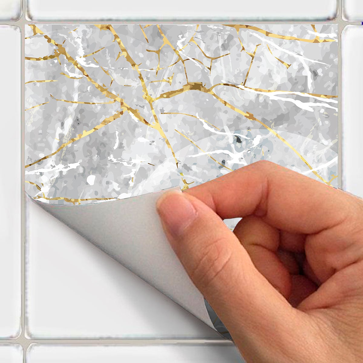 9 adesivi piastrelle effetto marmo grigio e oro - Sticker adesivo - adesivi murali - 9stickers15x15cm - 4