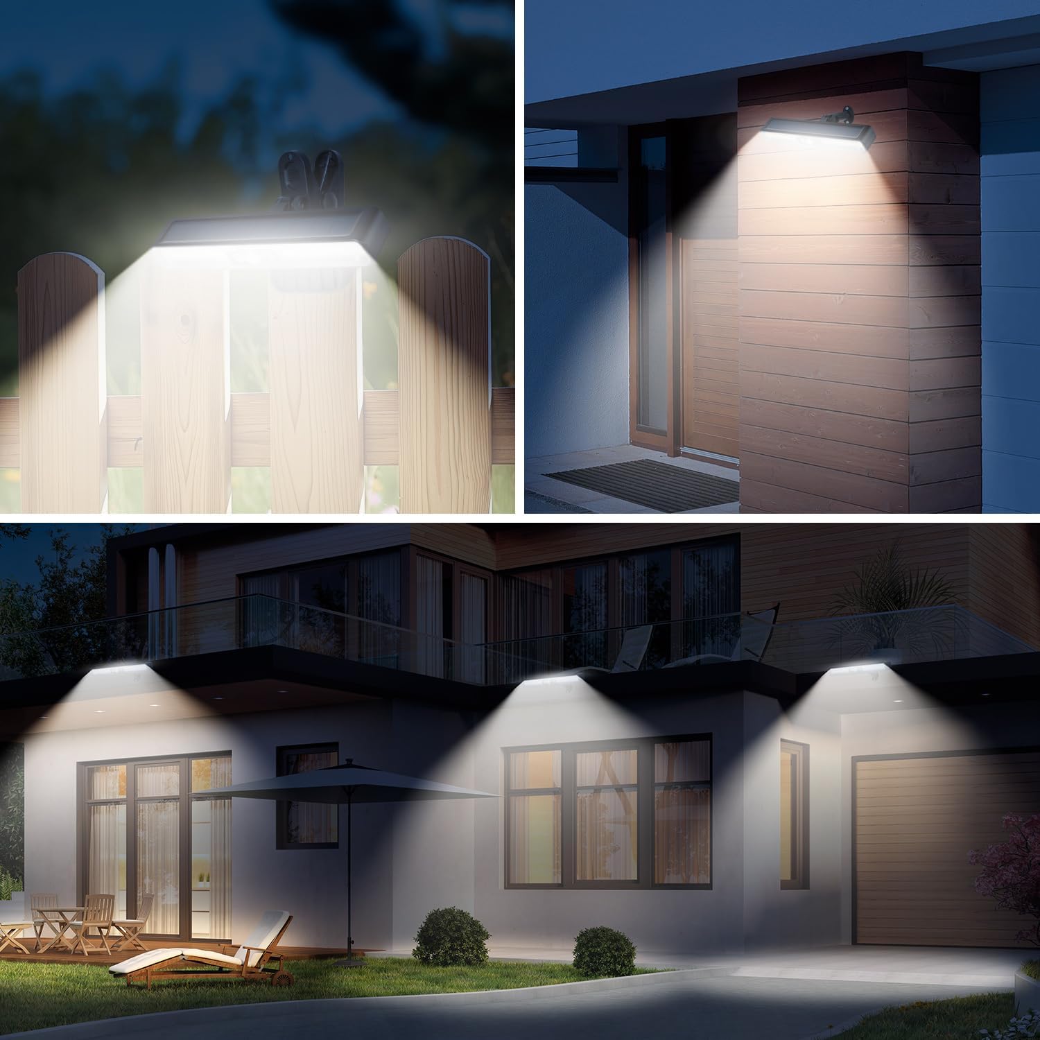 (Luz branca fria) Conjunto de 2 luminárias solares de encaixe com sensor de movimento, 36 LEDs, ideal para iluminação externa, cercas, garagens - 5