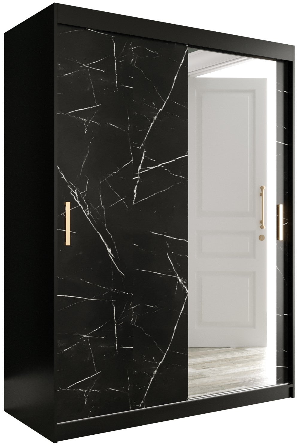 Szafa przesuwna garderoba MARMUR T2 150 x 62 x 200 cm Czarny + Marmur Czarny - Abiks Meble