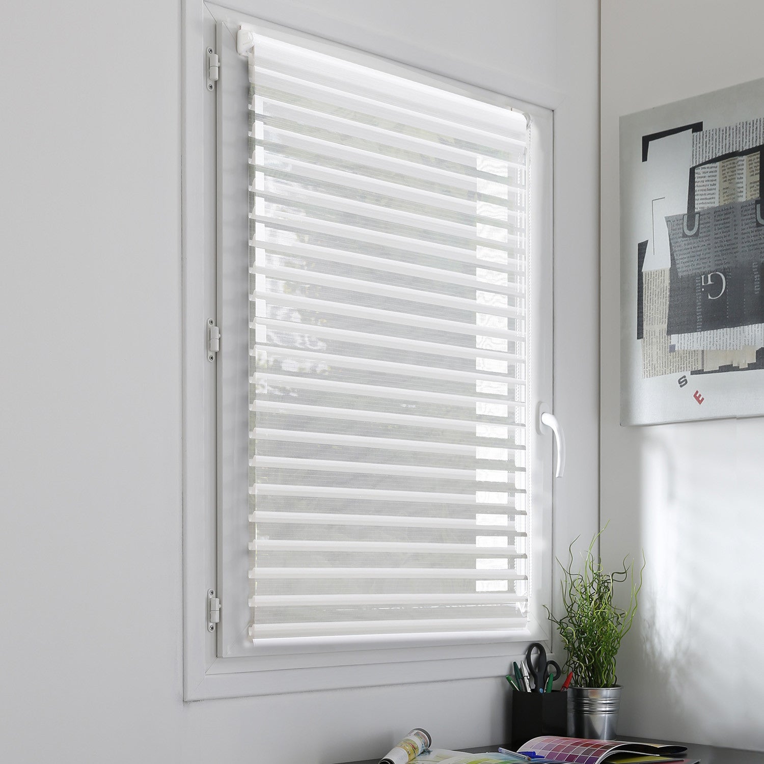 Store Enrouleur Jour Et Nuit VOUNOT - Double Couche 90x150cm - Blanc