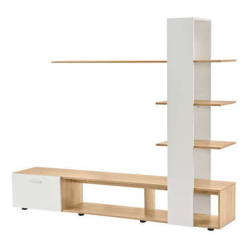 Armadio TV MURUL 180x33,5x151,5 Cm – Bianco Quercia, Per TV Fino A 60", Con Ripiani Aperti E Porta, Struttura Stabile E Facile Da Montare
