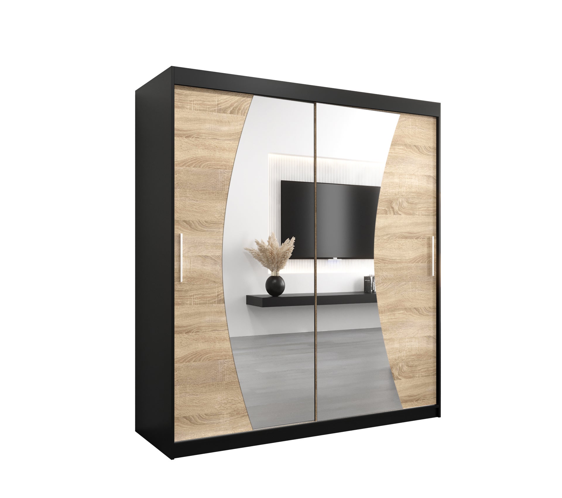 Szafa przesuwna garderoba WAVE 180 x 62 x 200 cm Czarny + Sonoma - Abiks Meble