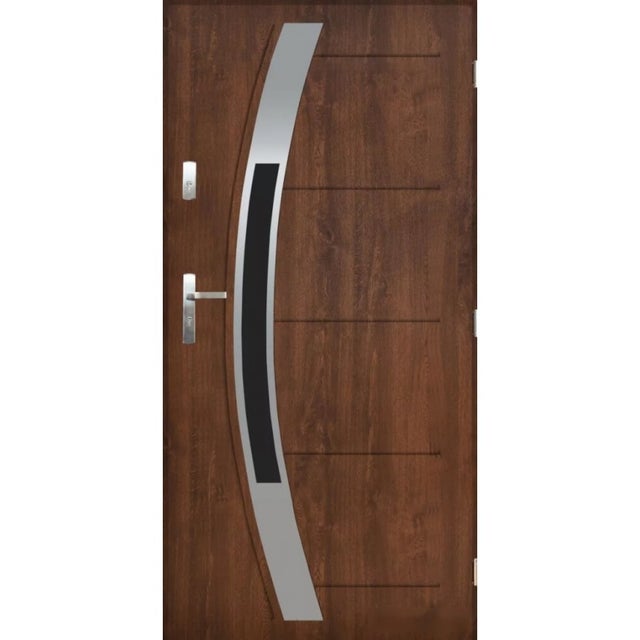 Porta de entrada GOFA 90 cm em aço inoxidável - Cor: Nogueira - Sem Puxador nem fechadura - Abertura à esquerda