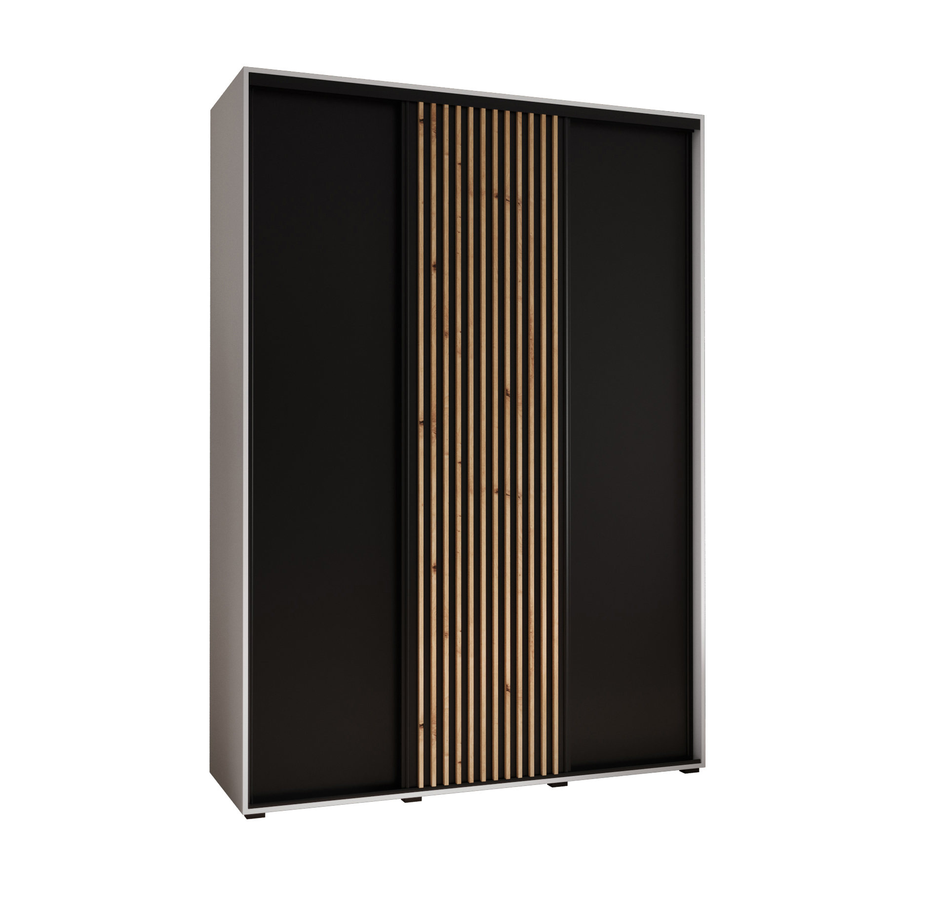 Szafa przesuwna wysoka Lanko 1 180 x 45 x 235,2 cm biały + czarny + lamele artisan - Abiks Meble