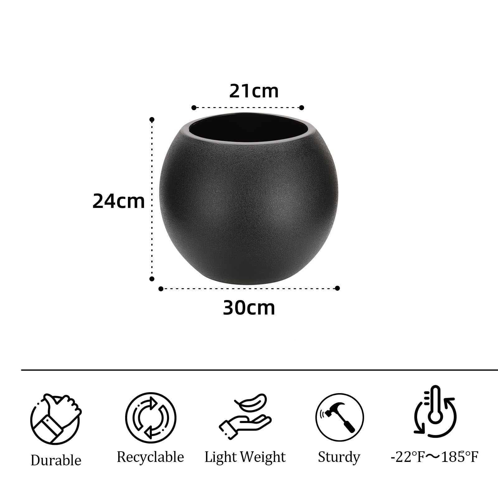 LEDANDER Pot de fleurs rond, bonsaï artificiel à poser, plante décorative en pot pour balcon, ne convient pas à la plantation (noir - 30 x 24 cm) - 2