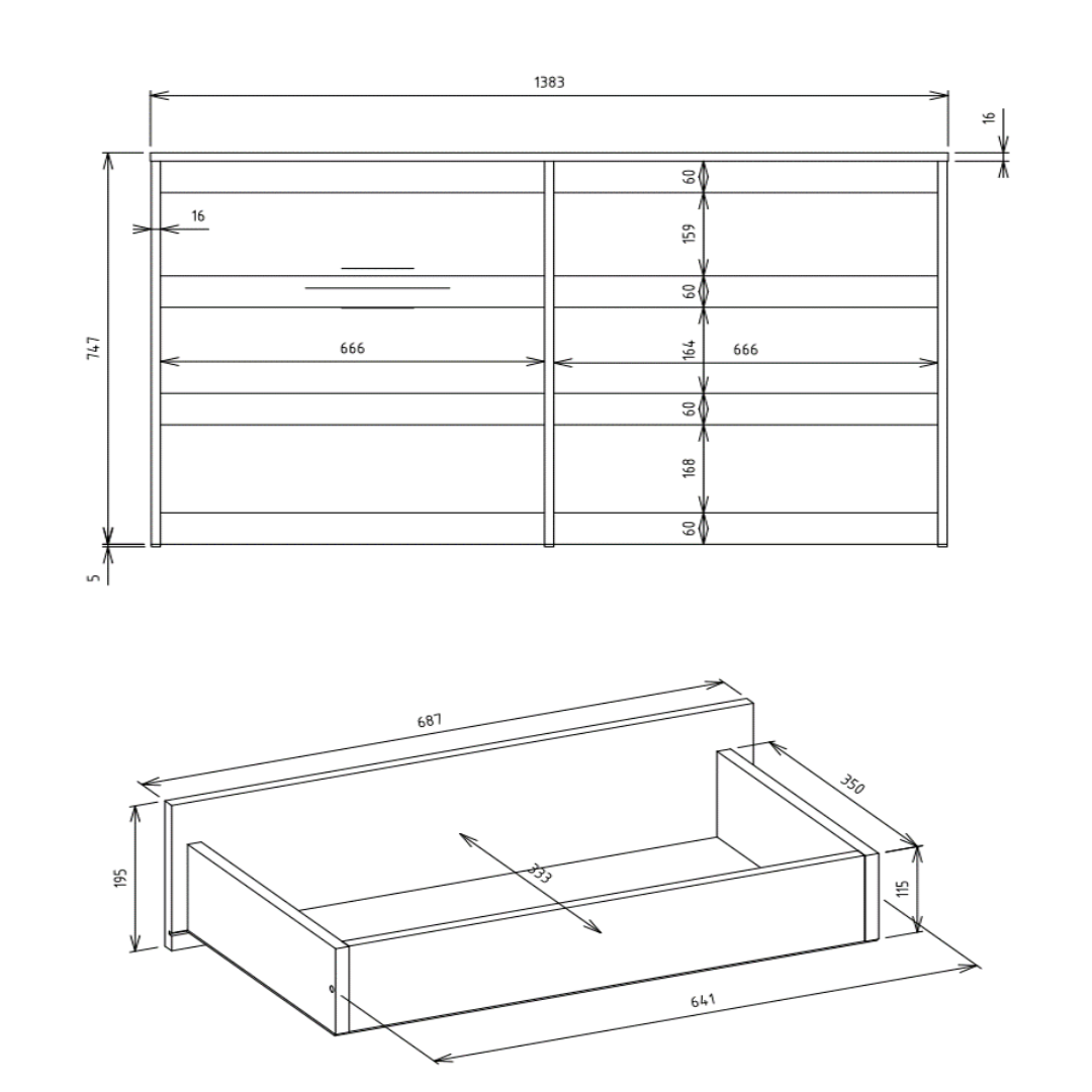 Komoda: 6 szuflad, kaszmir, 40 x 75 x 140 cm - 5