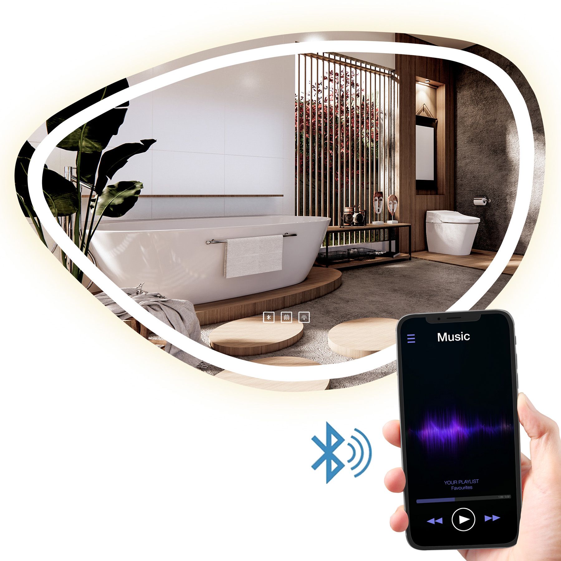 Lustro ścienne LED Z FUNKCJĄ BLUETOOTH 70x100cm FOG