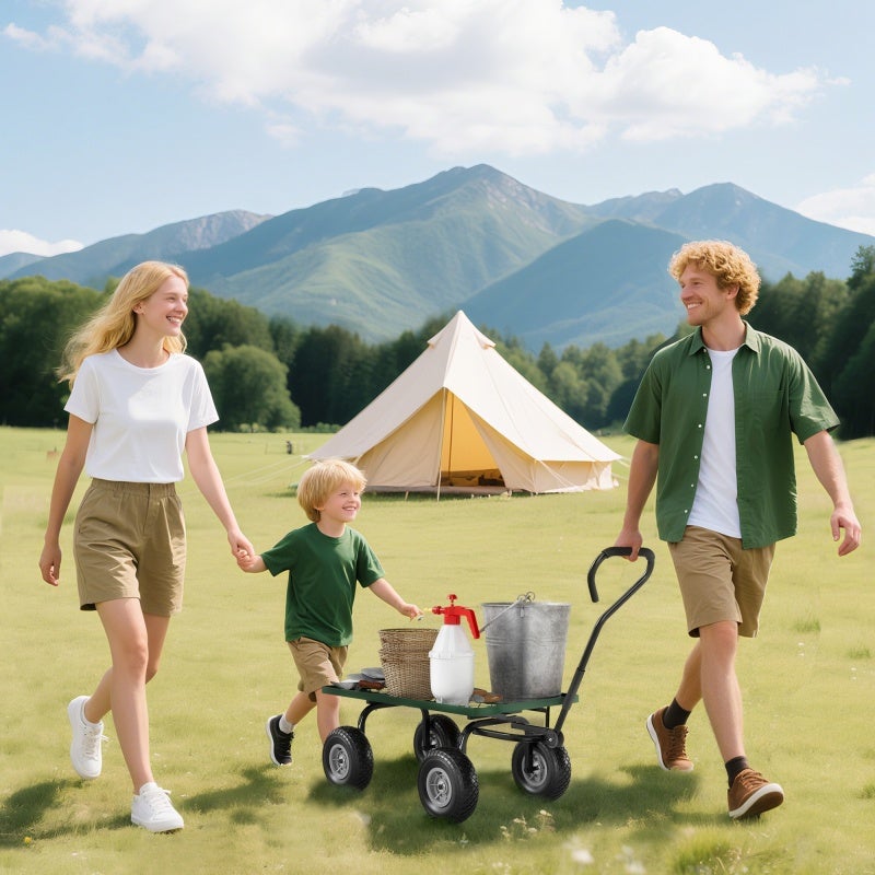 Outsunny Chariot de transport jardin remorque à main charrette à bras 4 roues 94L x 48,5l x 100H cm charge max. 150 Kg métal vert - 2