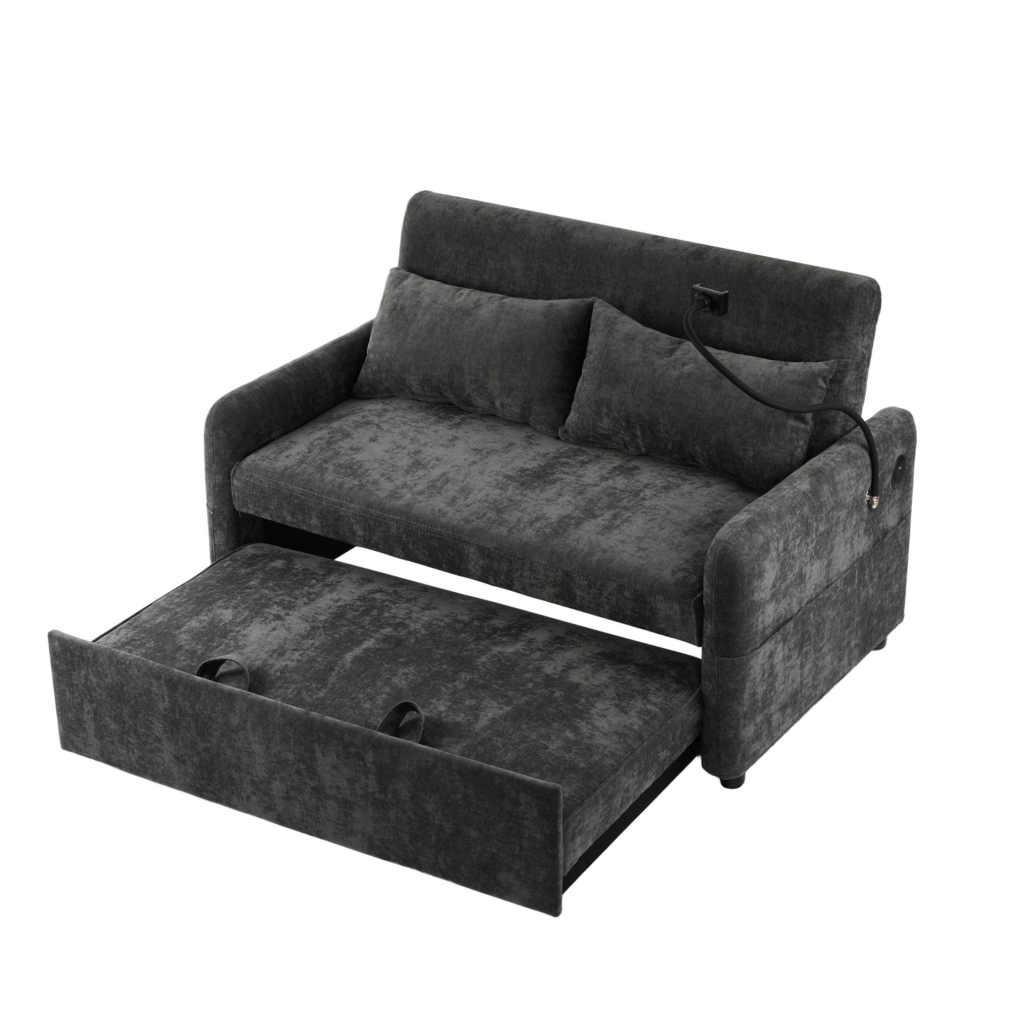Canapé convertible réglable multi-angles en tissu chenille - 2 places - avec support téléphone et Ports USB - Gris - 7