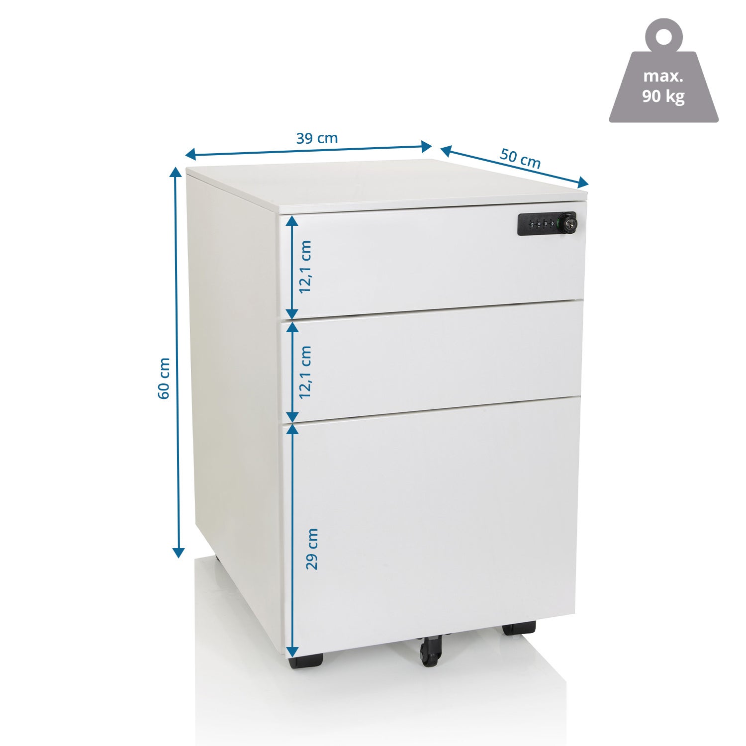 Cassettiera su ruote COLOR OS I Acciaio bianco con combinazione numerica hjh OFFICE - 5