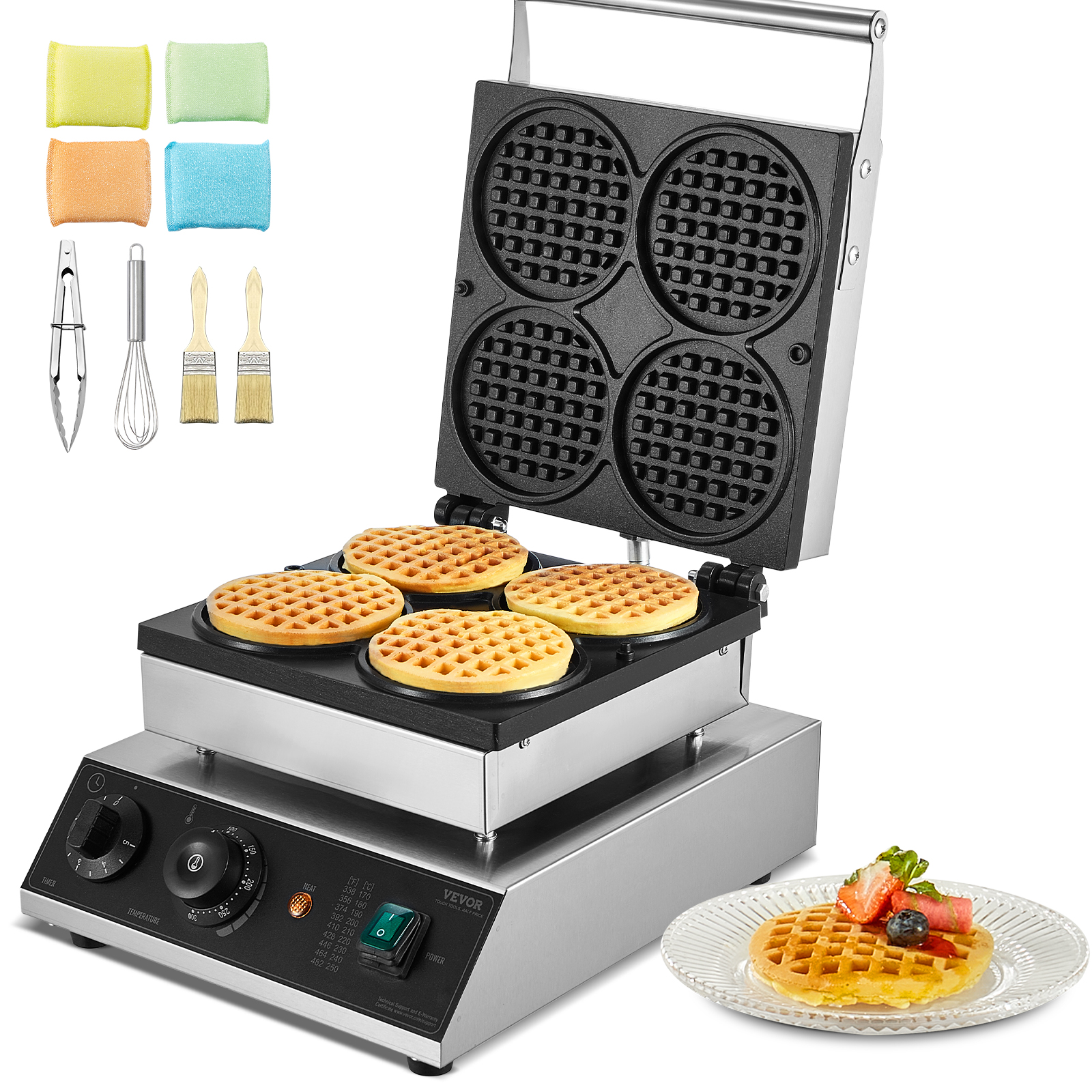 Komercyjna gofrownica 1750 W 4 szt. Okrągłych gofrów VEVOR