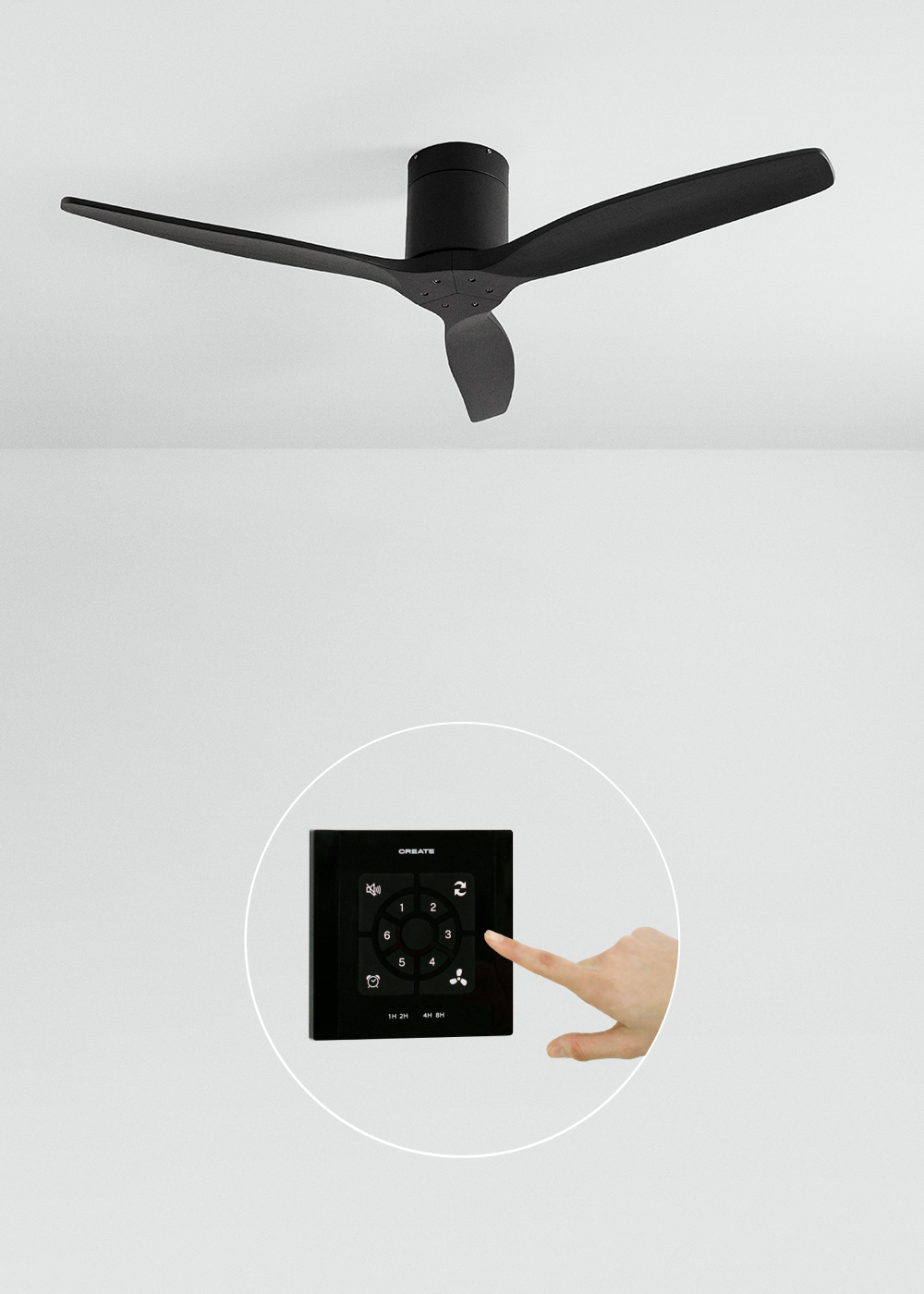 CREATE - WIND CALM M - Ventilateur de plafond silencieux 40W avec pales techniques en ABS Ø132cm sans eclaraige avec contrôleur mural - 4