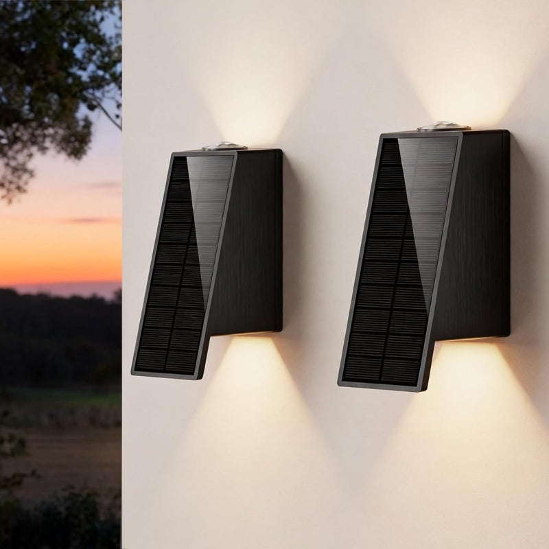 Kinkiet solarny, czarny, ABS+PC, zewnętrzny kinkiet, oświetlenie w górę i w dół, ciepła biel 3000K, zasilany energią słoneczną, stylowy