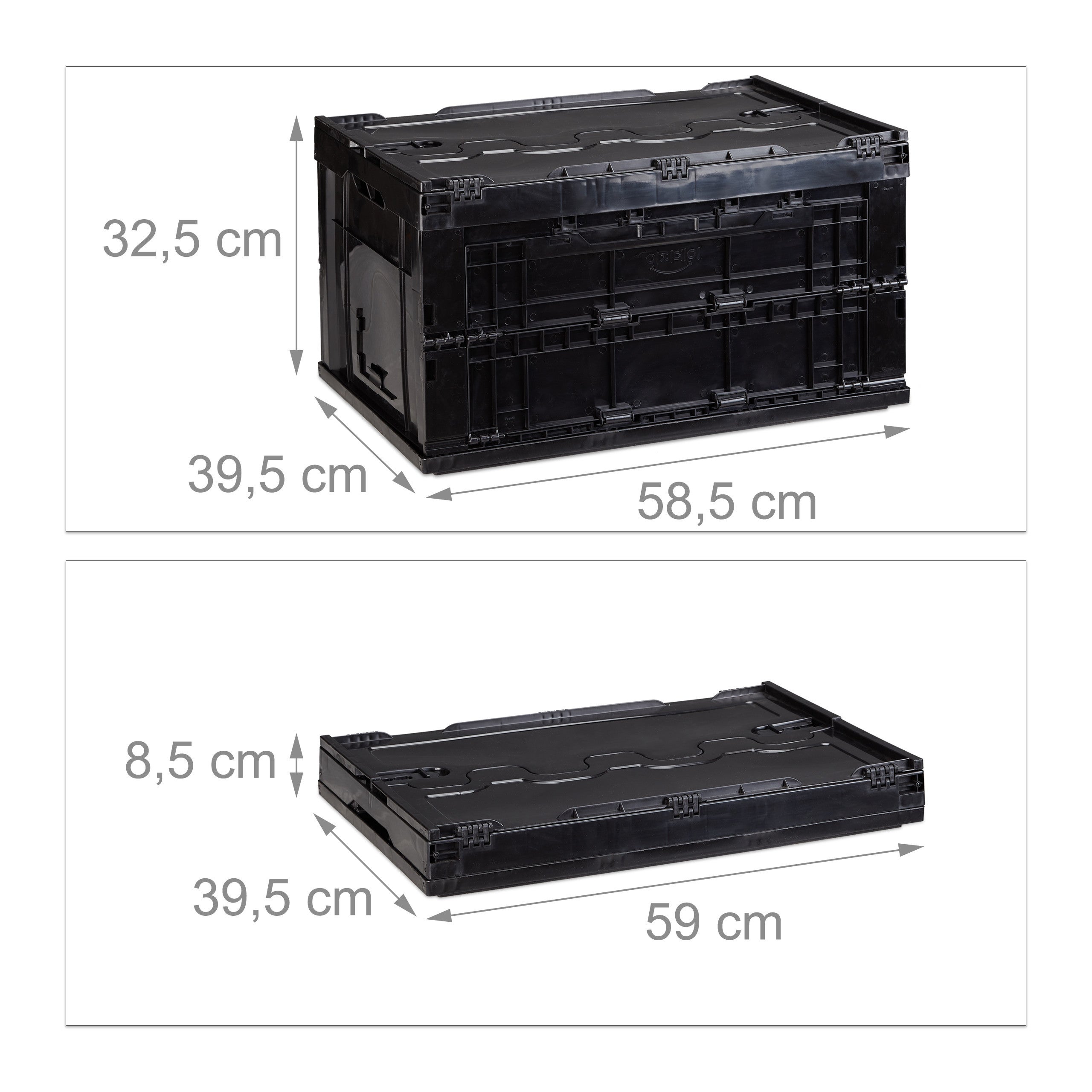 Boîte de transport, lot de 4, stable, pour commerce, de qualité 60 litres HxlxP 32,5x58,5x39,5cm, noir - 4