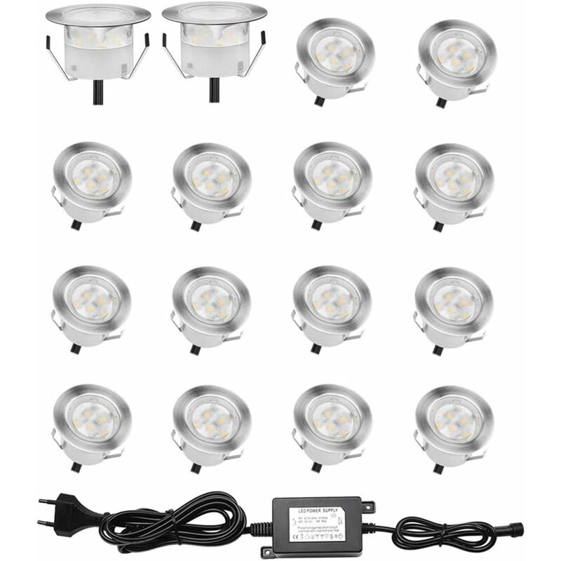 16pcs LED encastrables pour terrasse bois, étanches IP67, éclairage d'extérieur encastré, 0,6 W DC12 V, lumière blanche, mini kit d'éclairage [ A+ ] - 6