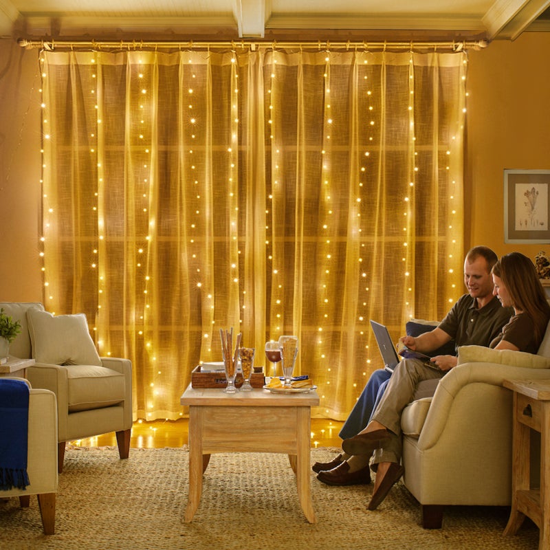Rideau lumineux 3x2 m, 200 LED USB, télécommande incluse, lumières scintillantes suspendues, intérieur extérieur, décoration mariage, blanc chaud - 4