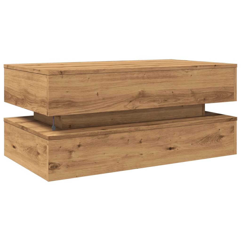 Maison Exclusive - Table basse avec lumières LED chêne artisanal 90x50x40 cm - 9