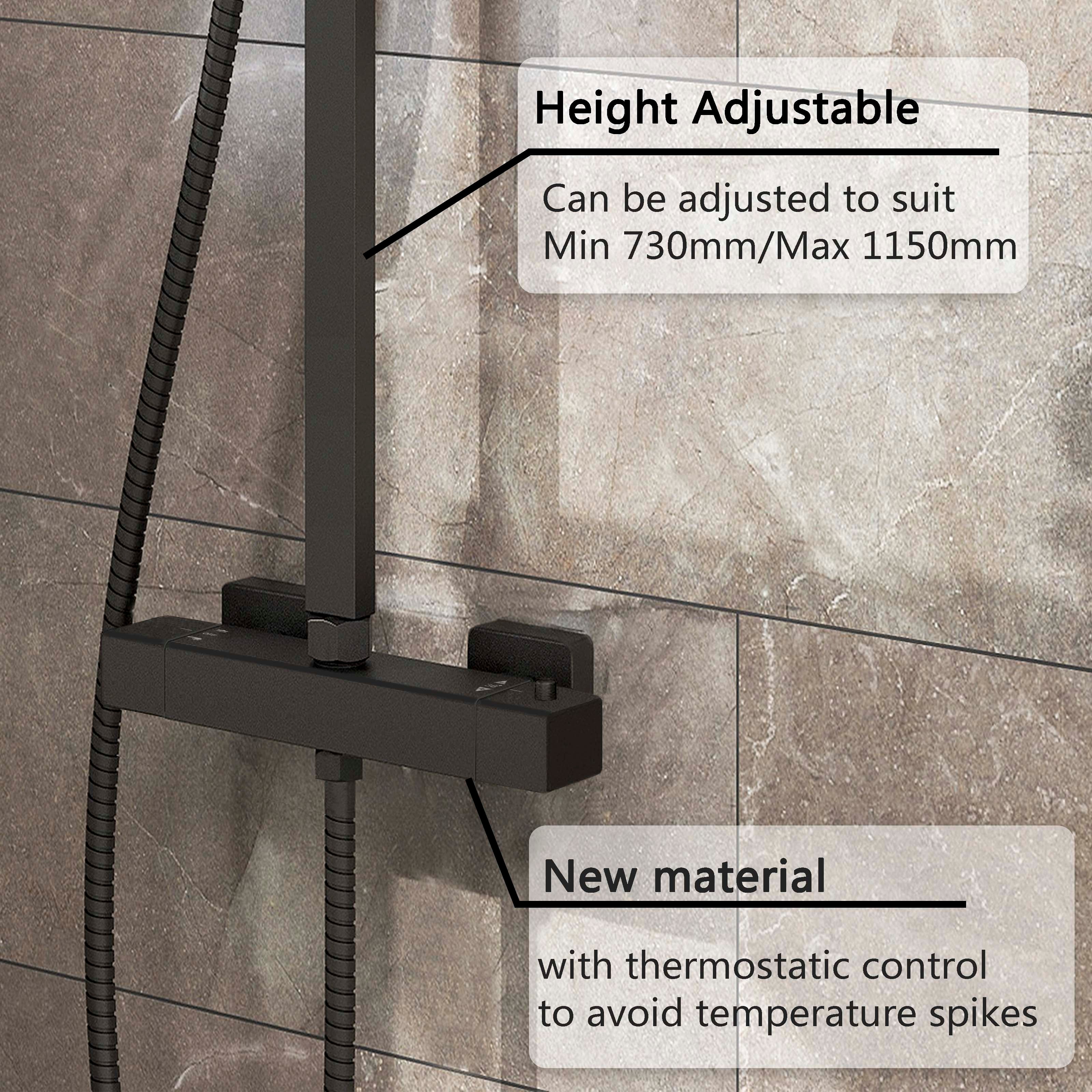 Colonne de douche thermostatique carrée noire avec réglage en hauteur AICA - 5