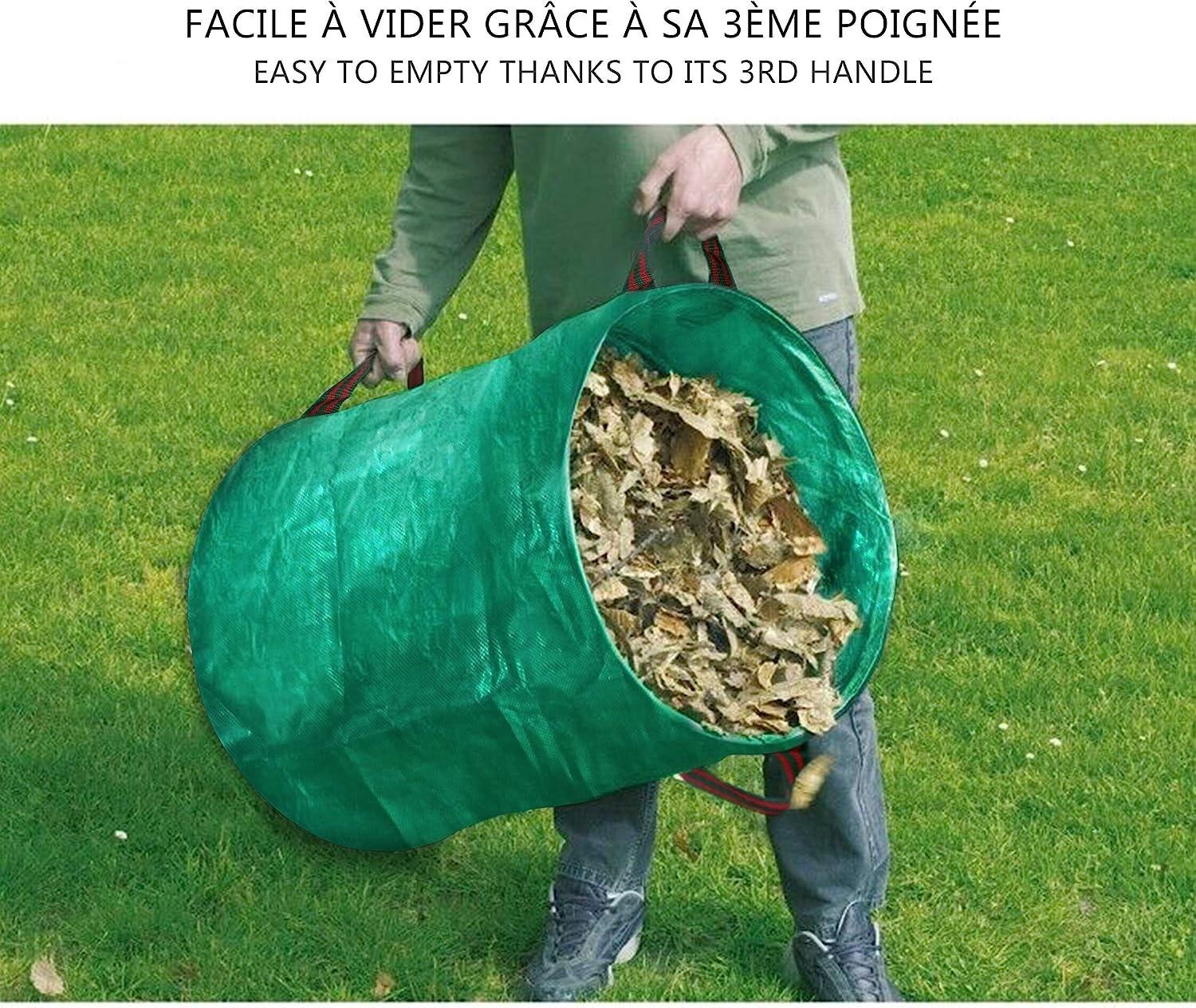 6X Sacs à Déchets de Jardin Avec Poignées - 272L Haute Capacité et Double Fond - Stable Aux UV et Hydrofuge - Sac de Jardin Réutilisable et Stable - 4