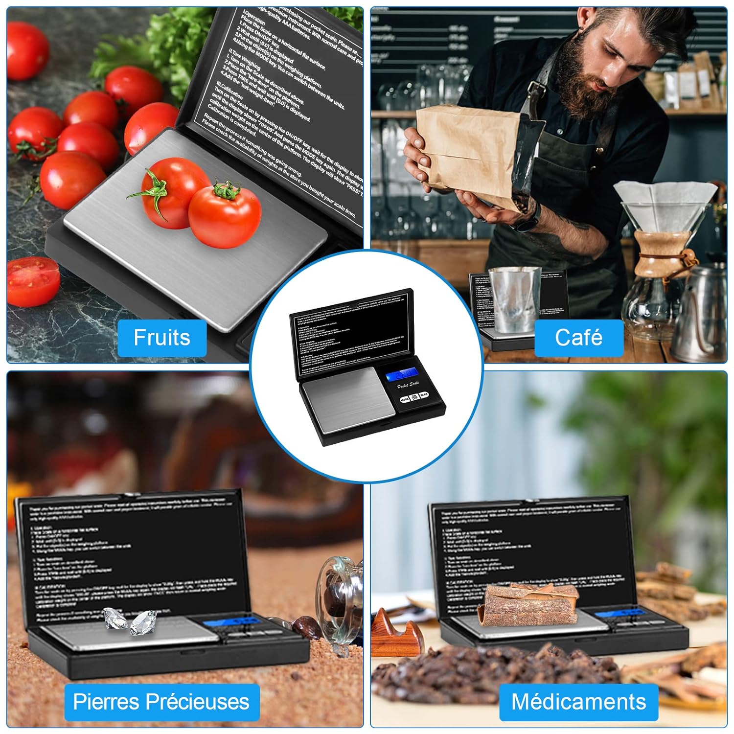 Czarna, precyzyjna waga 500g/0,01g (mała skala gramowa) z wyświetlaczem LCD i funkcjami, idealna do kawy, ziół, biżuterii i innych. - 5