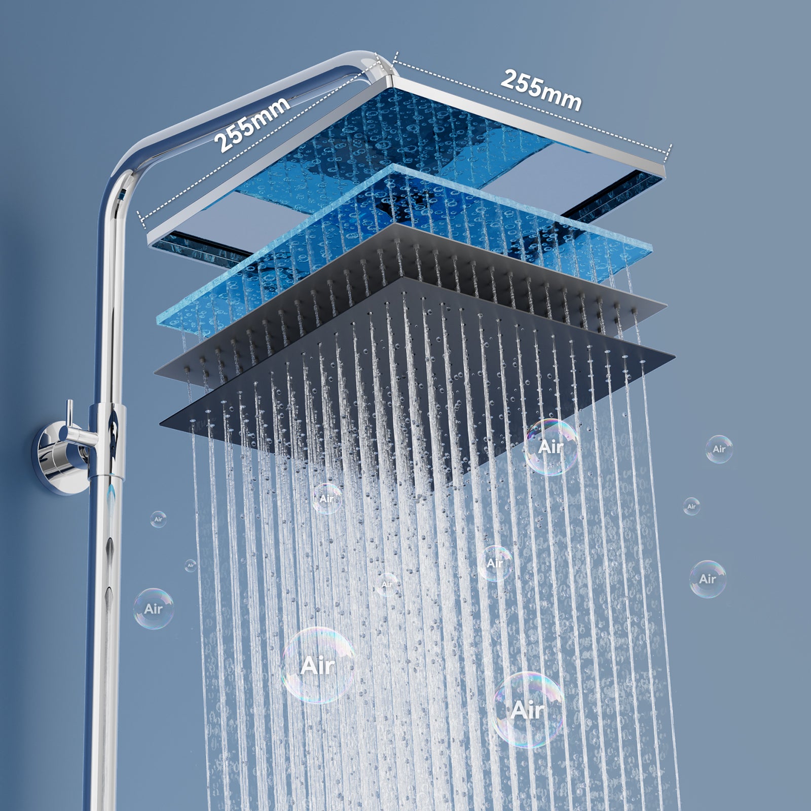 Auralum max Colonne Douche Sans Robinet en Inox Chromée- Ensemble Mural Réglable Avec Pommeau Effet Pluie Carré(25.5*25.5 CM),Douchette/Étagère - 2