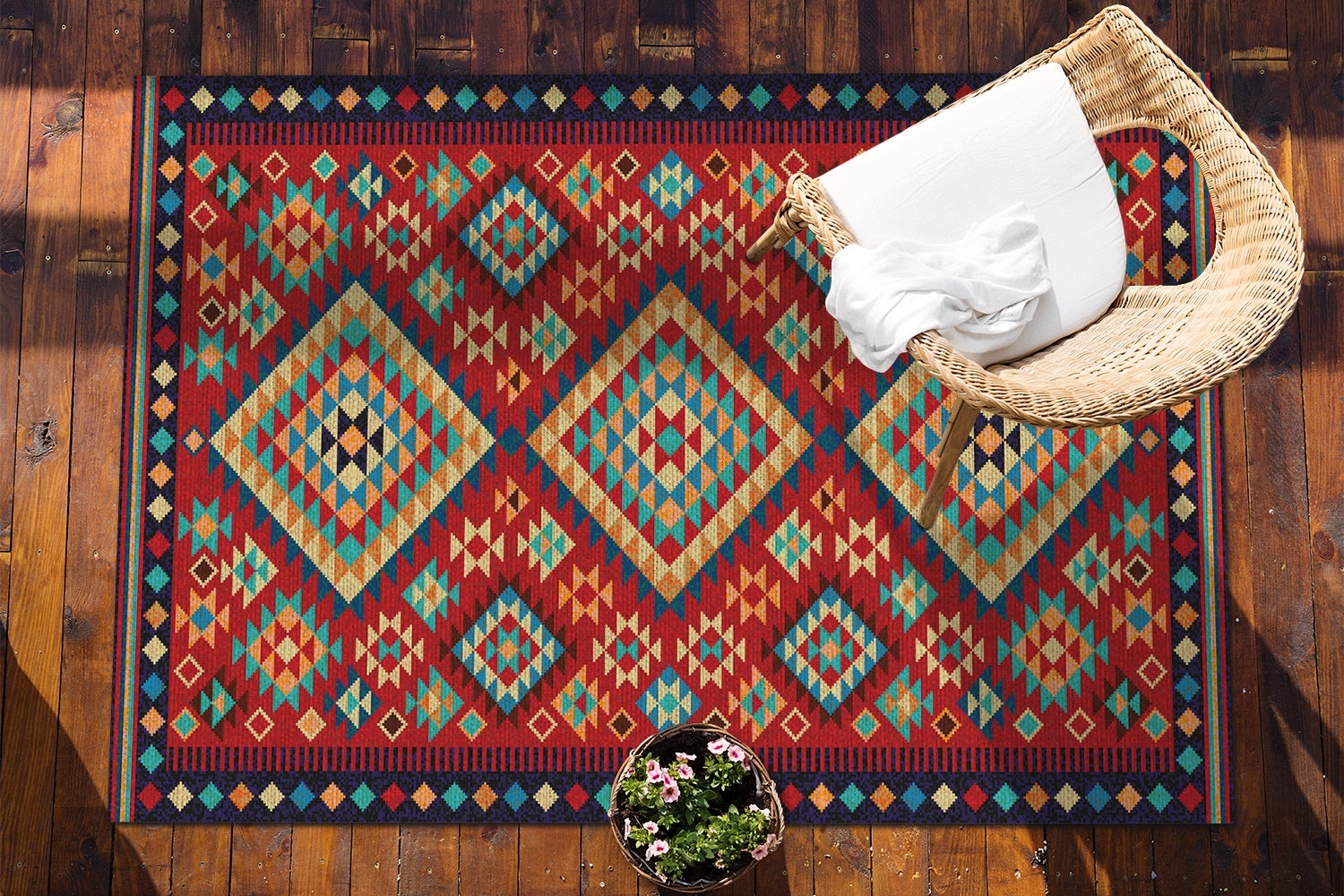 Tapis vinylique extérieur décoratif triangles rétro multicolores style vintage terrasse 100x50 – Tulup - 4