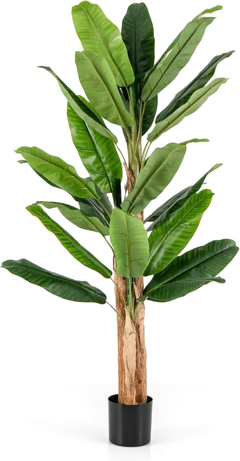 Sztuczna Roślina Bananowa 165/195 cm, Realistyczne Drzewo Ogrodowe w Doniczce z 10/27 Liśćmi, do Sypialni, Salonu lub Biura