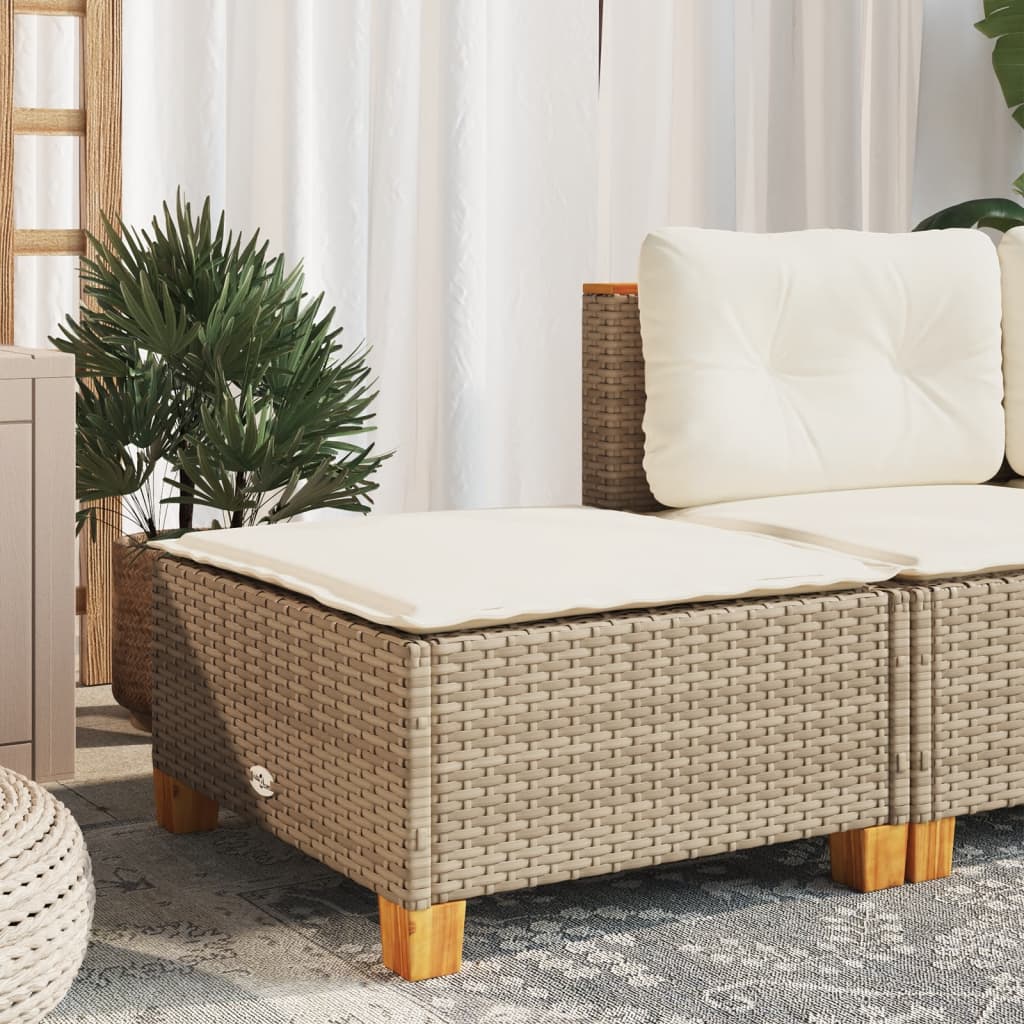 Taburete de jardín y cojín ratán sintético beige 63,5x56x32 cm vidaXL - 4