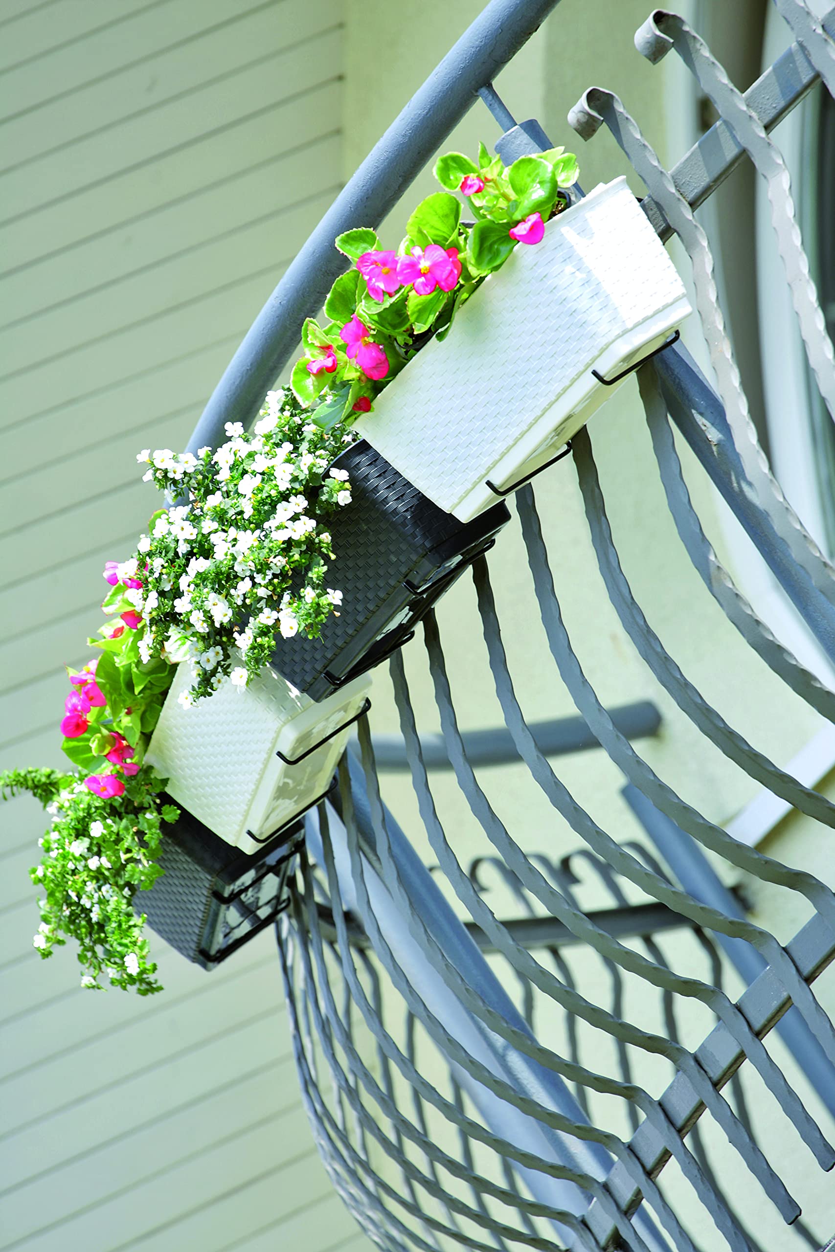 Fioriera da balcone 40 x 15 x 15 cm con inserto di irrigazione effetto rattan anthracite - KOTARBAU - 7