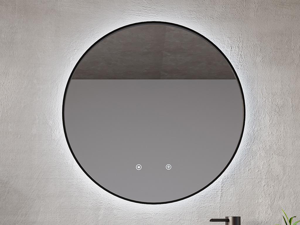 Miroir de salle de bain lumineux rond anti buée avec contour noir - D60