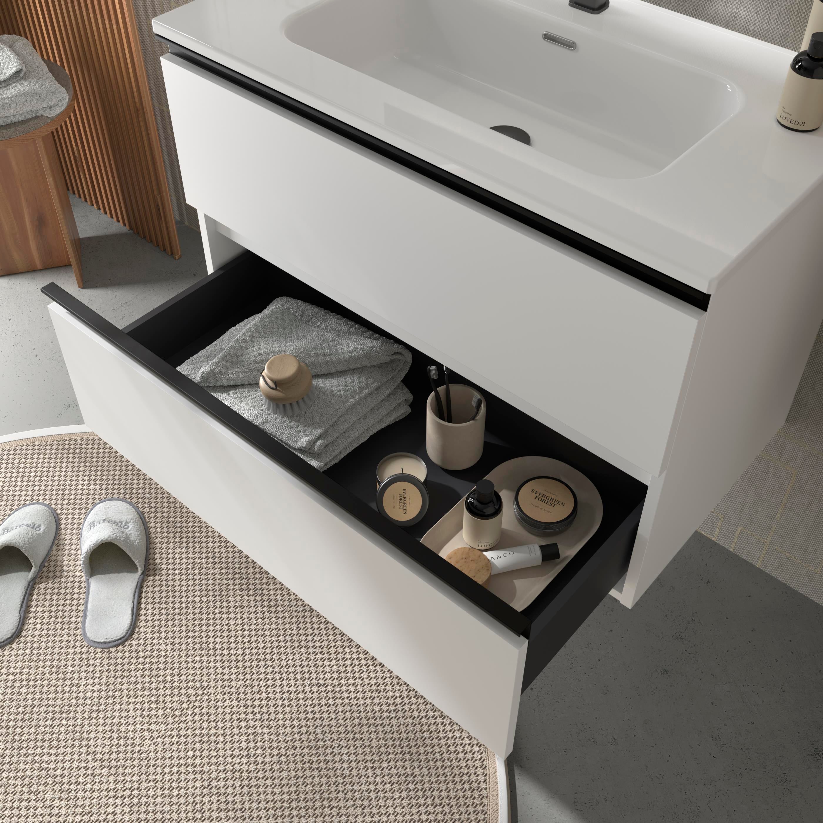 Meuble de salle de bain BEQUIA METAL 100cm Blanc mat | Vasque Porcelaine Centrale - 2