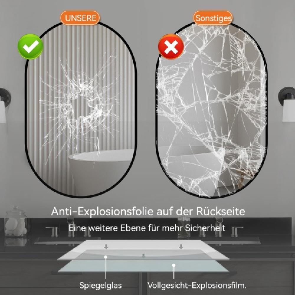 Specchio da bagno 50x80cm in vetro anti-esplosione con design circolare, installazione orizzontale o verticale - 5