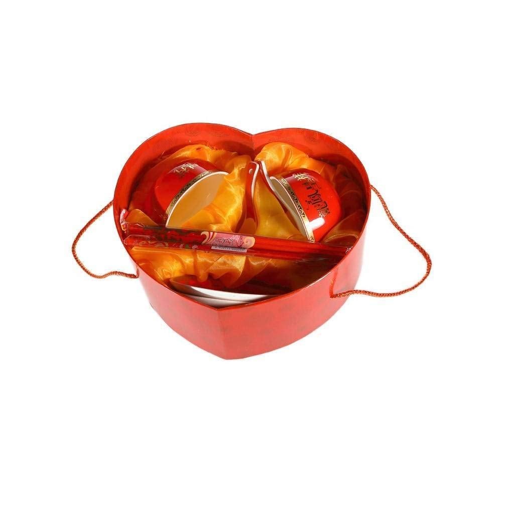 Lachineuse Servizio Da Riso 'Doppia Felicità' In Porcellana - 2 Persone - Set Con Ciotole, Piatti, Cucchiai E Bacchette - Regalo Tradizionale Asiatico
