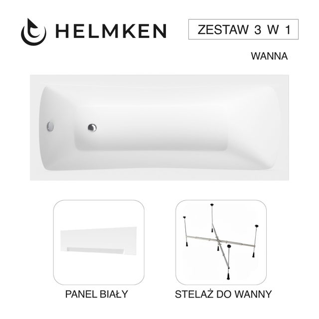 Wanna akrylowa Helmken Luna 150 х 70 + Panel Biały + Stelaż uniwersalny do wanien Helmken 21230020 / 23093002-3S