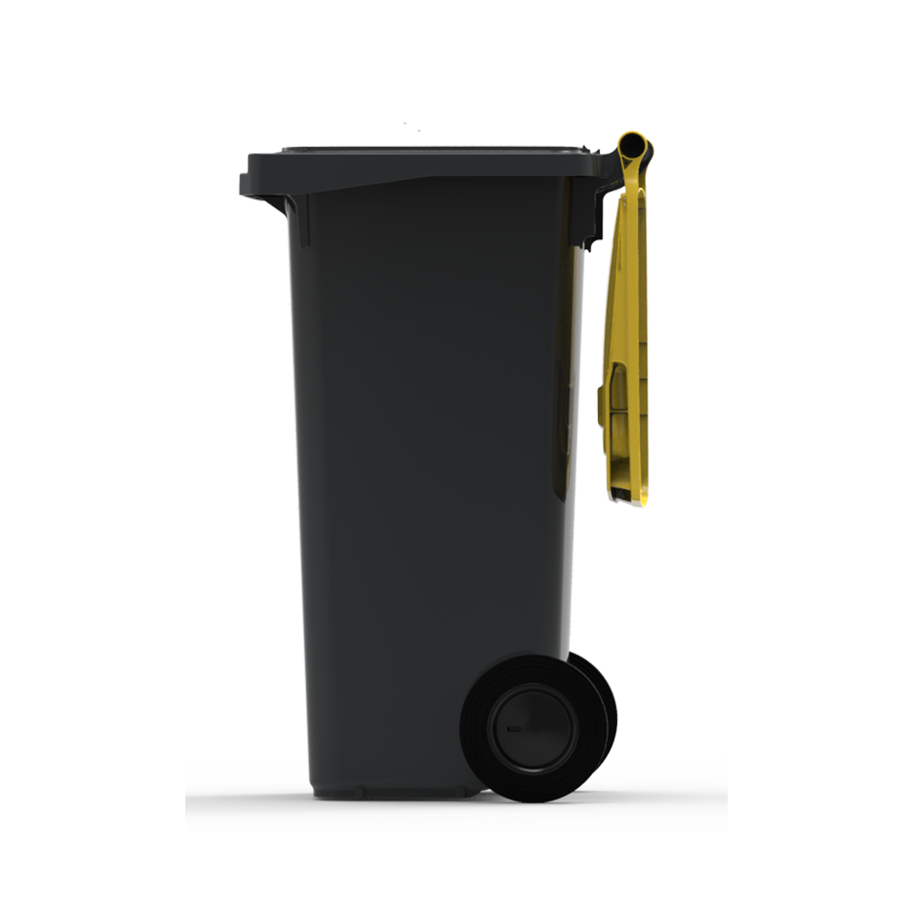 ESE France Conteneur Poubelle à déchets 2 roues - 120L - Robuste et Économique - 100% Recyclé - Gris avec Couvercle Jaune - Fabriqué en France - 3