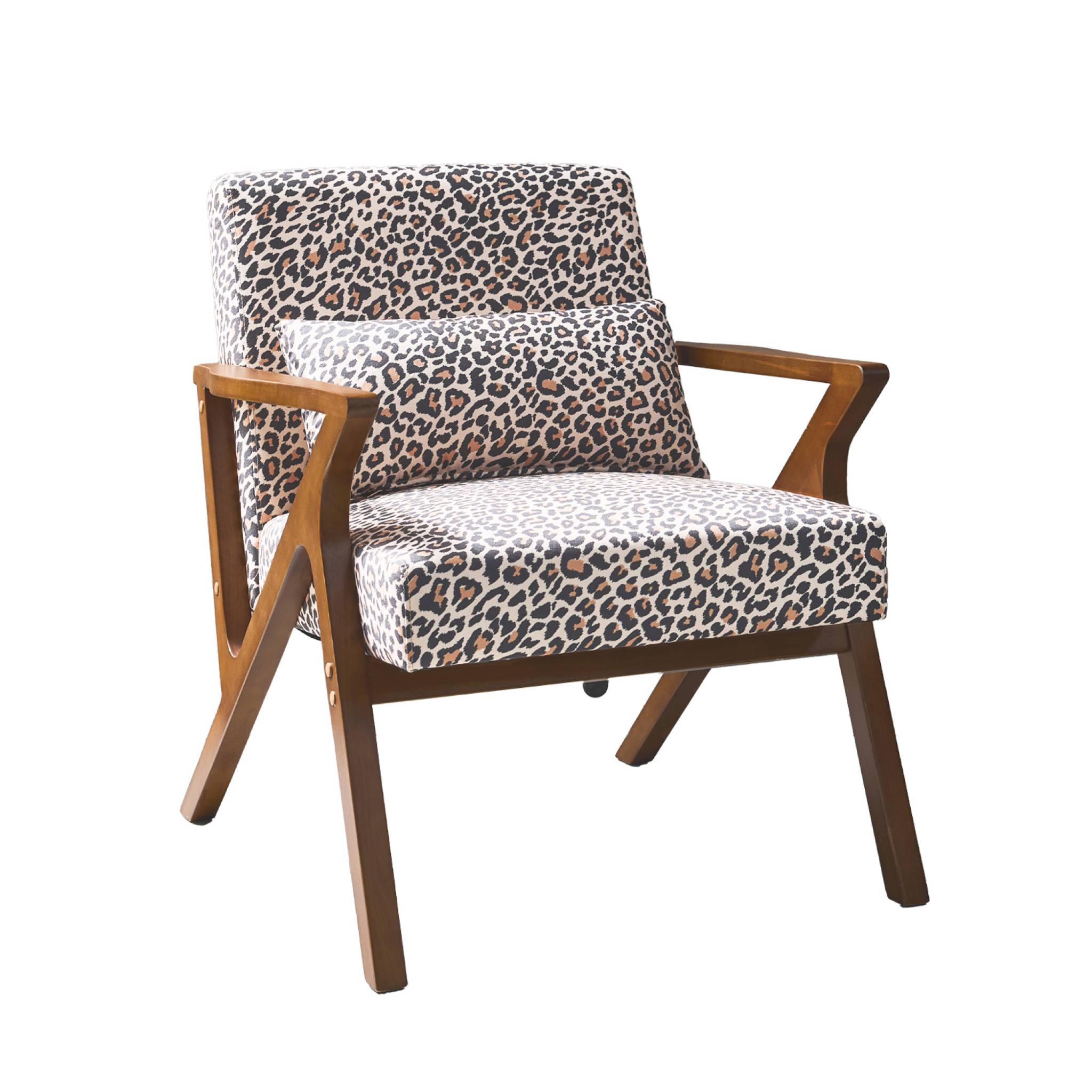 Sillón escandinavo de madera de hevea y estampado de leopardo, antoine leopardo, leopardo, 70.5x75x81 cm