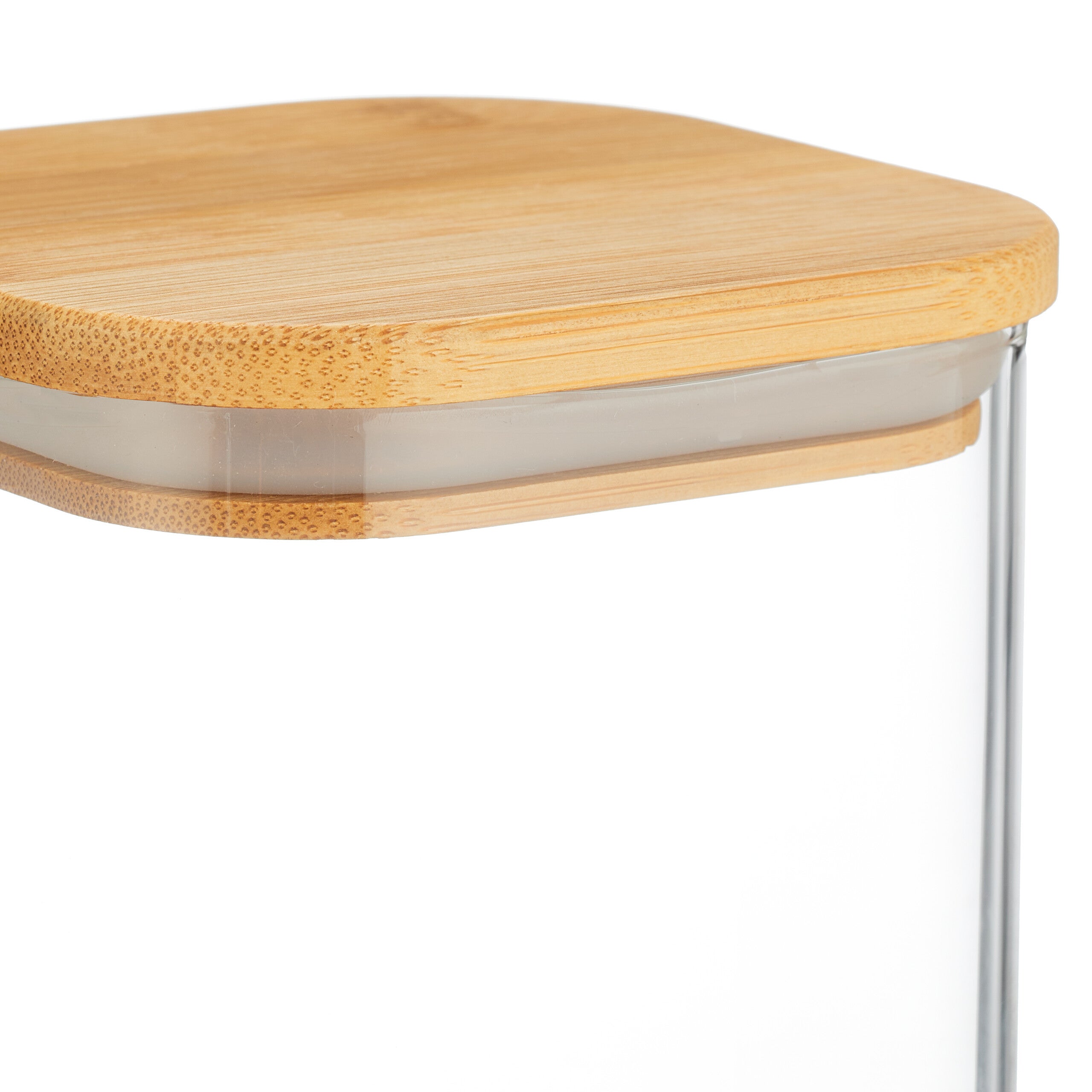 Relaxdays Lot de 3 bocaux en verre, couvercle en bambou, carré, conservation, 1200 ml, hermétique, transparent/naturel - 6