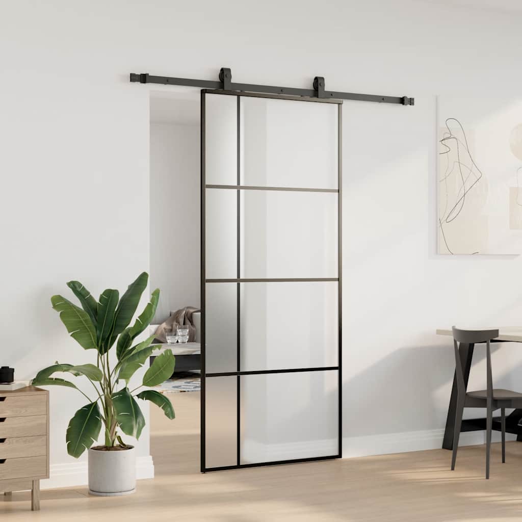 Puerta corredera con set herrajes negro 90x205 cm vidrio ESG vidaXL - 4